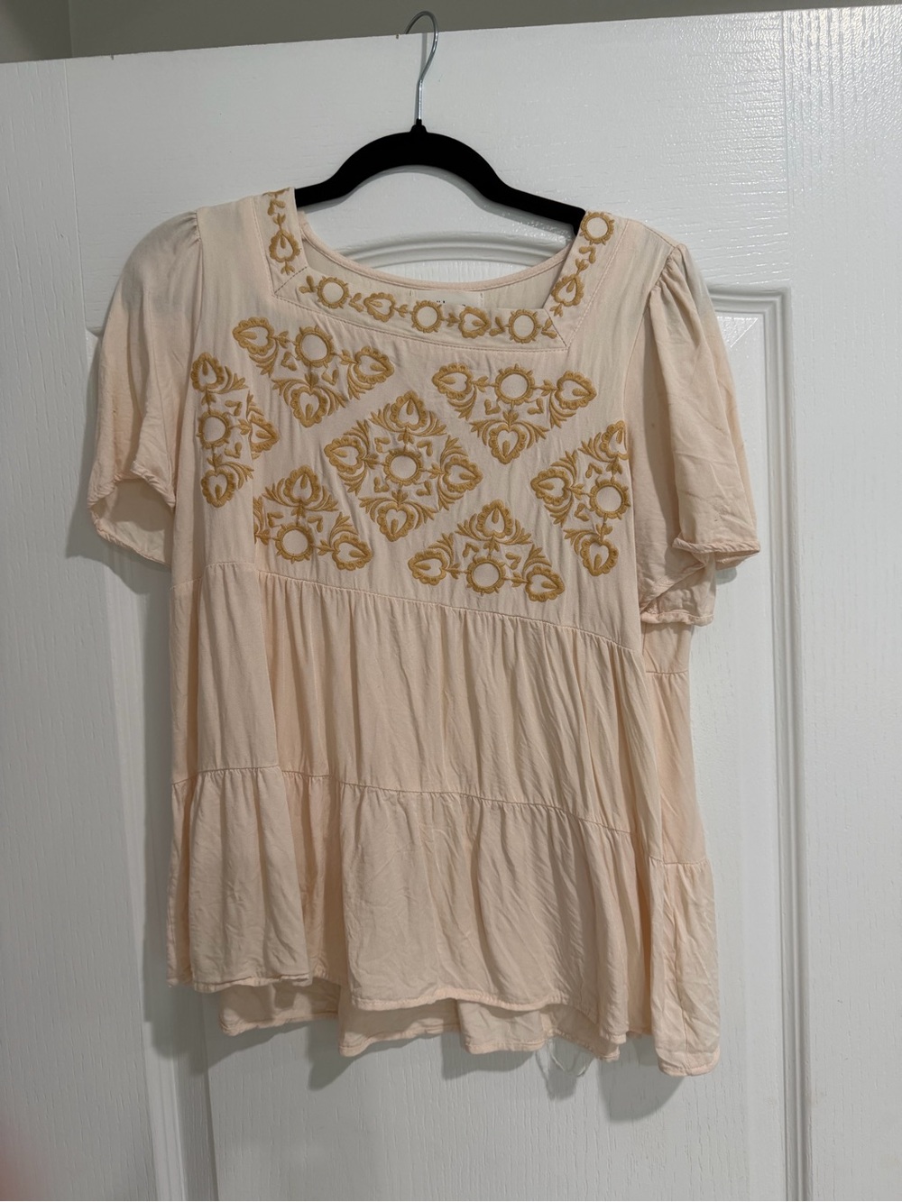 bohme Blush Cream Peasant Tunic with Gold Embroidery